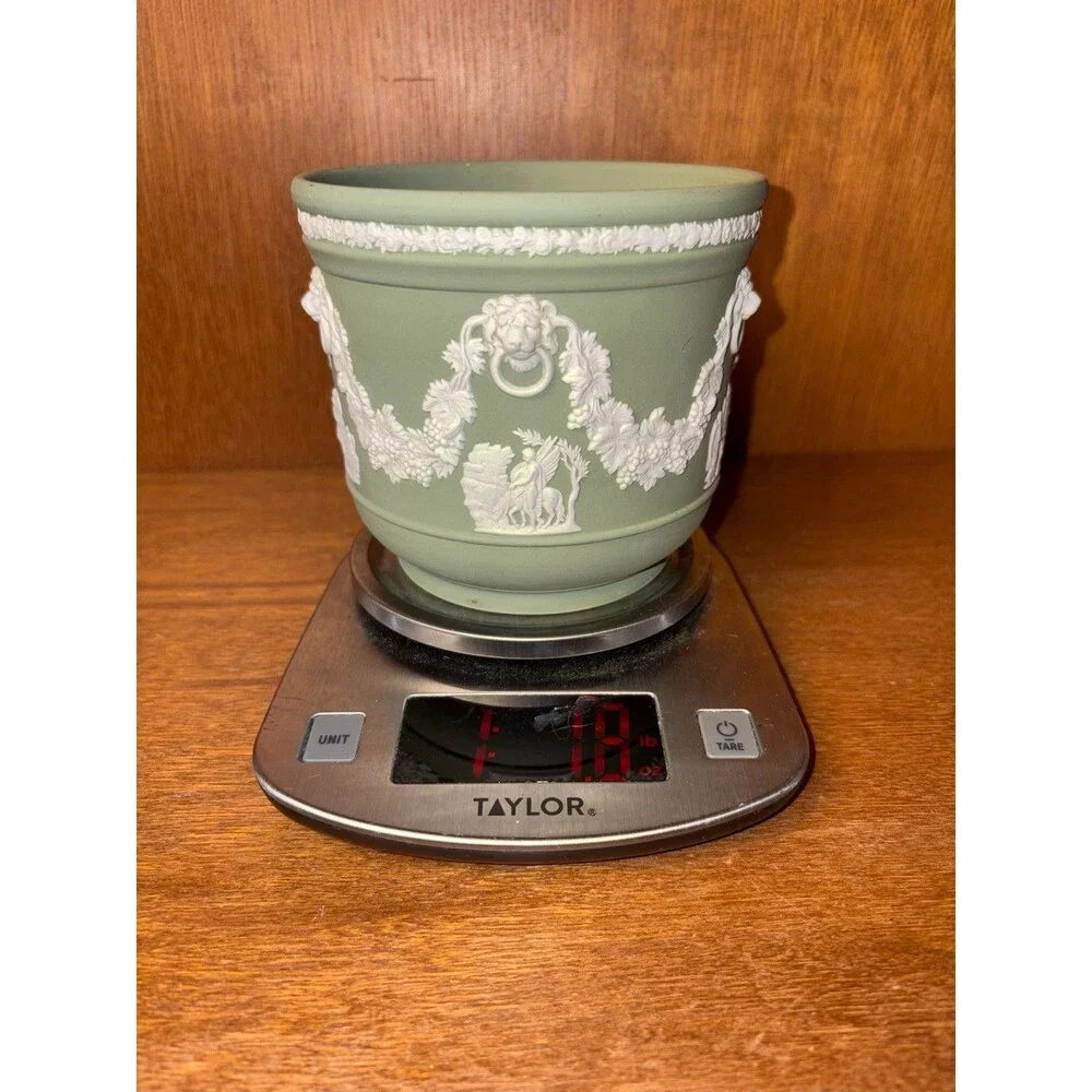 1960s Vintage Wedgewood England Green Jasperware Jardiniere Cachepot 5 Inch